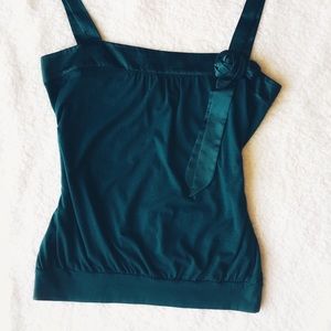 Loft Emerald Green Bubble Hem Tank Cami Satin